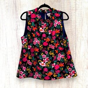 J.Crew Sleeveless Floral Ruffle Neck Blouse Women’s Size L